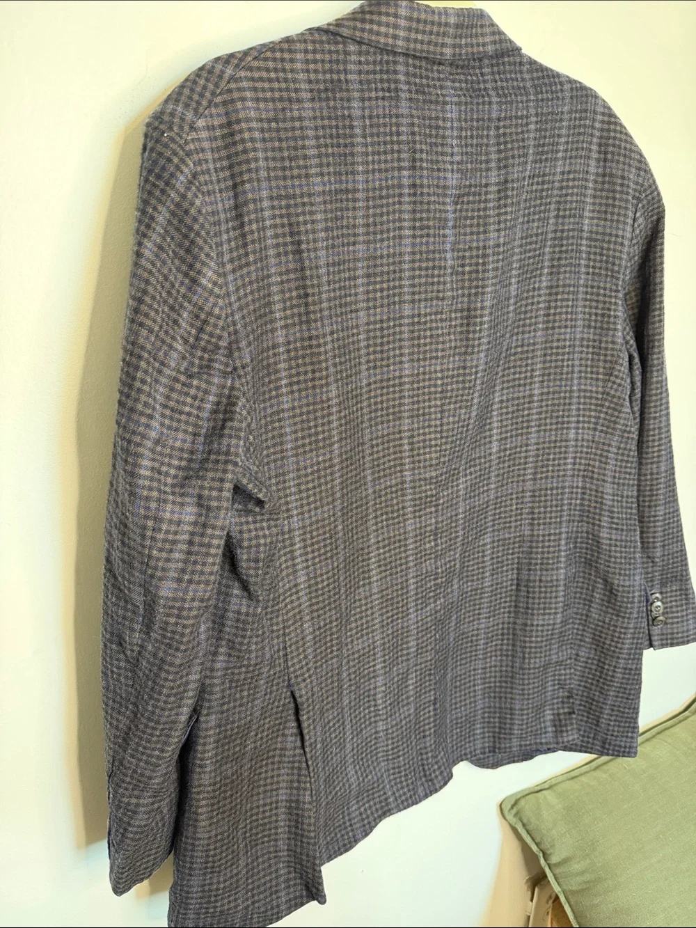 Men's Grey Blue Plaid Two-Button Blazer